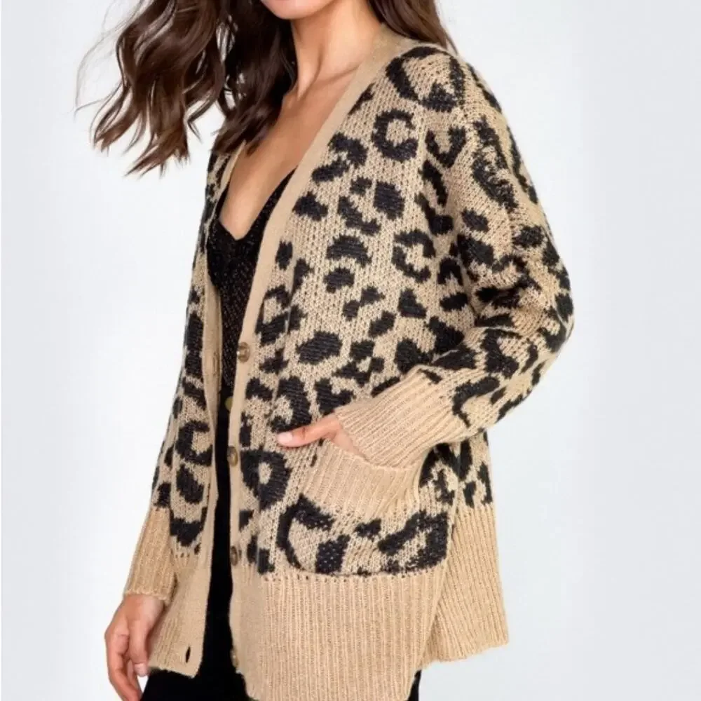 Wildfox Roar Leopard Tilly Cardigan Button Up Sweater